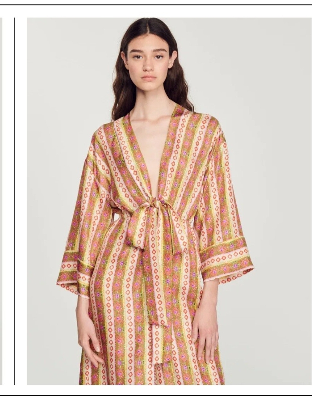 Sandro Pink and Gold Striped Caftan Silk Midi Dress